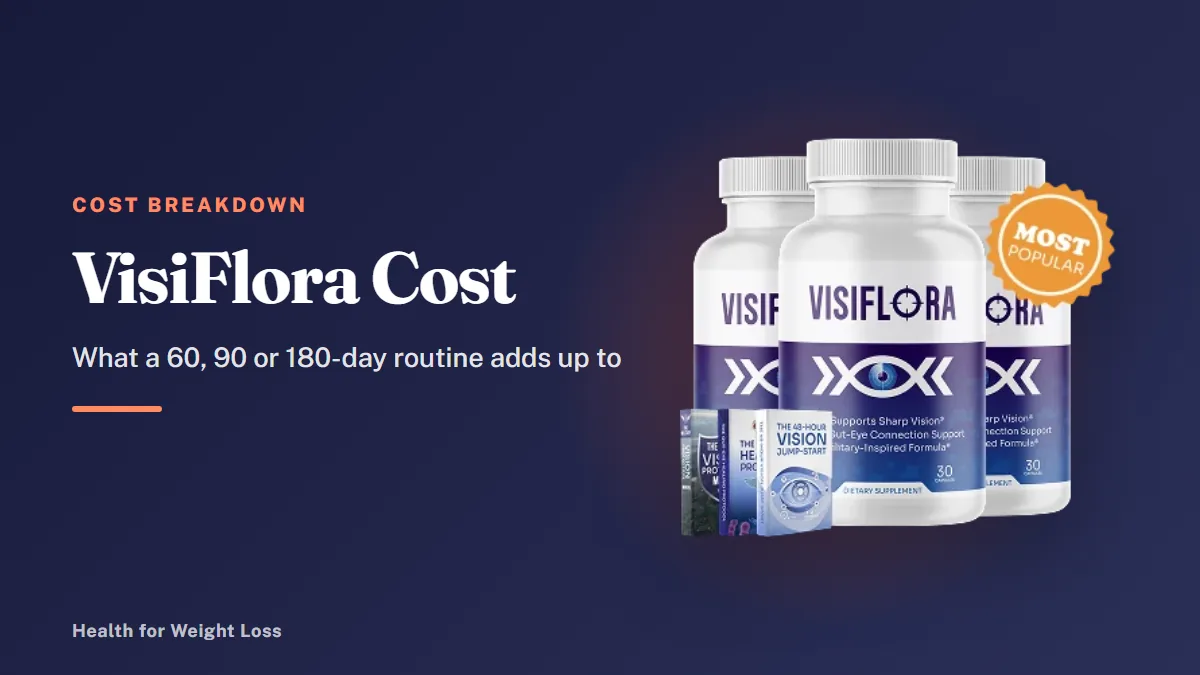 VisiFlora cost guide: the three-bottle VisiFlora package shown with the e-book covers that come free with it
