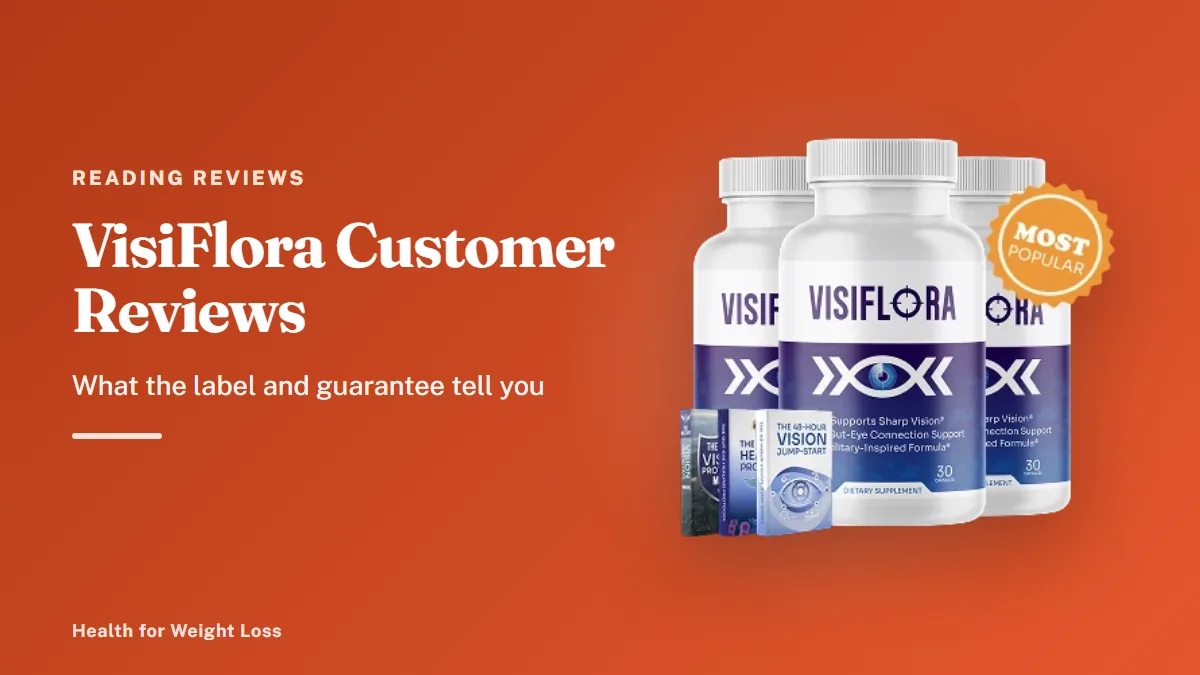 VisiFlora customer reviews: the three-bottle VisiFlora package displayed beside its free e-book covers