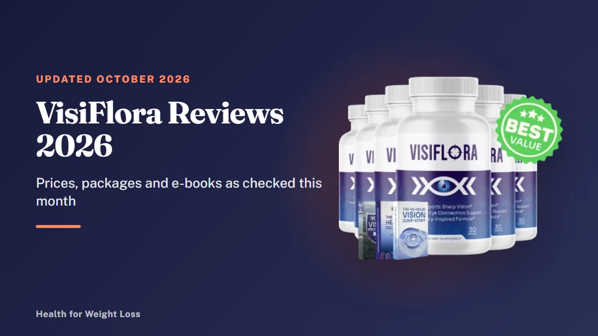 VisiFlora reviews 2026: the six-bottle VisiFlora package shown with its three free e-book covers