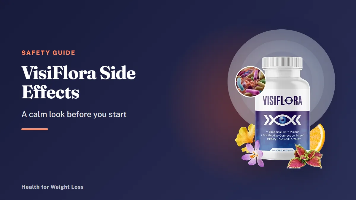 VisiFlora side effects guide: a single VisiFlora bottle with flowers, the once-a-day eye wellness capsule discussed here