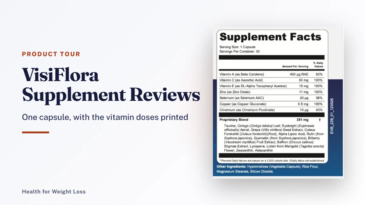 VisiFlora supplement reviews: the VisiFlora supplement facts label listing seven nutrients and a 351 mg blend