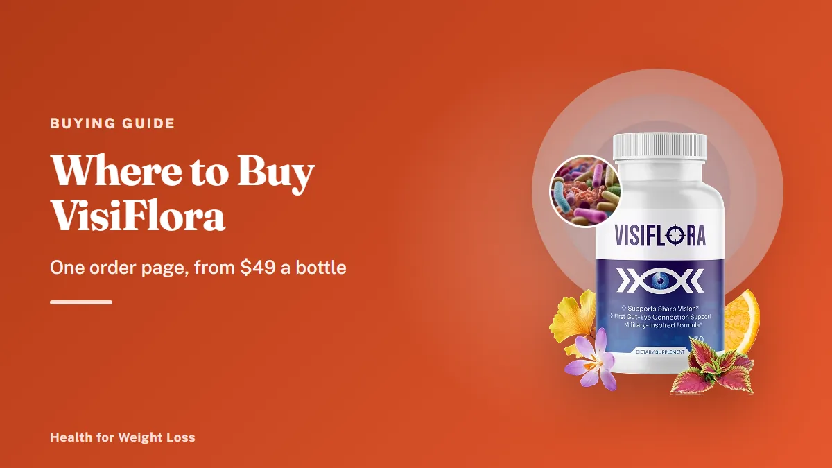 Where to buy VisiFlora: one VisiFlora bottle of daily eye comfort capsules photographed with fresh flowers